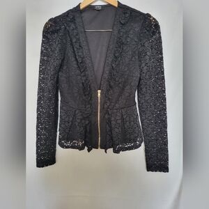 Privy Black Lace Zip-Front Blazer Jacket Women L